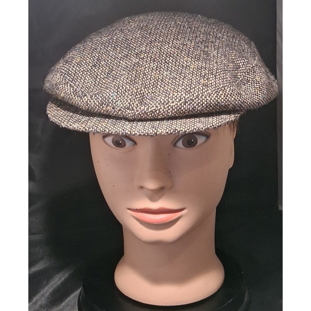 Vintage Salt and Pepper Tweed Flat Cap Snap Brim Driving Hat Multi Color Neps